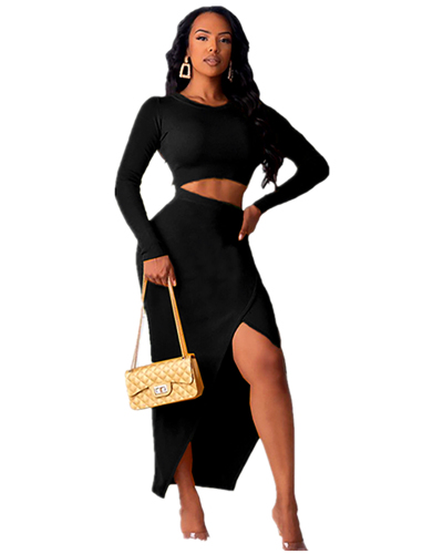 Long Sleeve Women Two Pieces Dress With Long Skirt