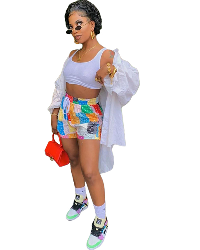 Hot Sale Women Summer Colorblock Beach Casual Shorts S-3XL