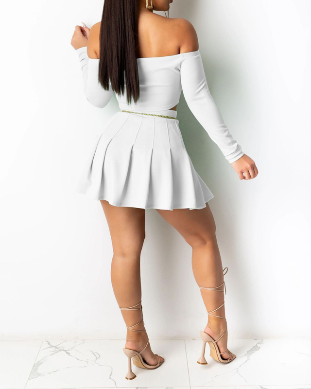 Lady Sexy Fashion Pleated High-Waist Spring and Summer Two-Piece Set S-XXL