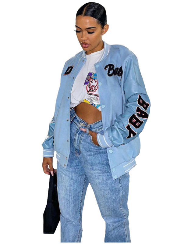 Light Blue Women Street Style Jacket Coat S-XXL