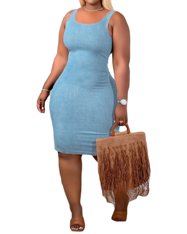 Women's Solid Color Stretch Dress Denim Dress Multi Color S-XXXL