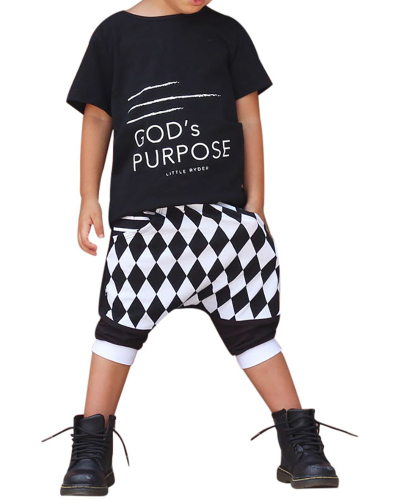 Trendy Boy Hip Hop Check Letter Two-Piece Suit
