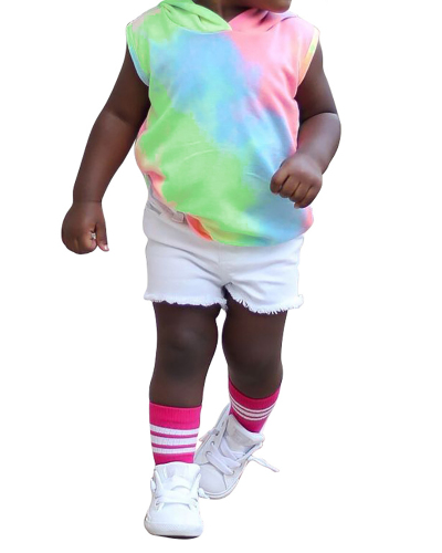 Children's Two-Piece Tie-Dye Sleeveless Hooded Pullover