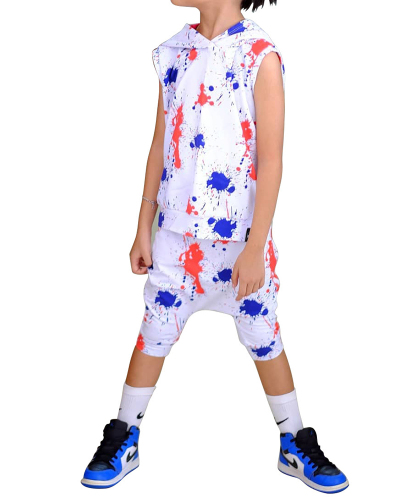 Children's Pullover Tie-Dye Sleeveless Hooded Two-Piece Set