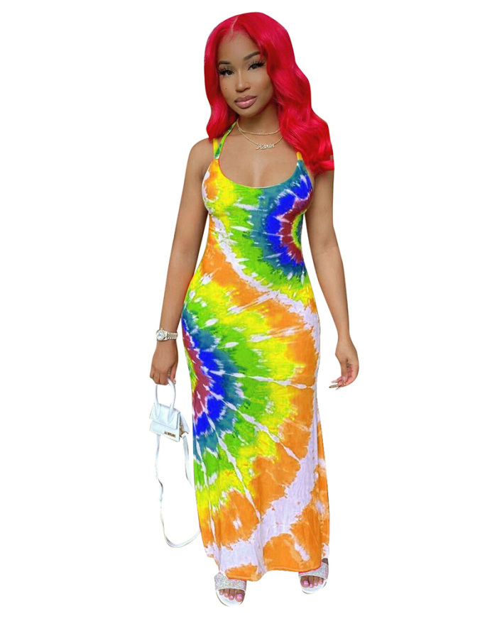 Women's Sexy Plus-sizeTie-dye Print Dress Suspender Dress S-3XL