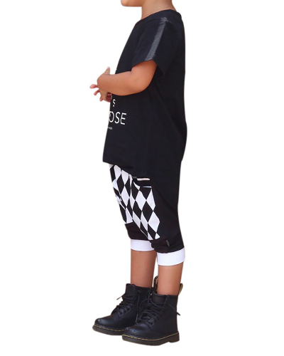 Trendy Boy Hip Hop Check Letter Two-Piece Suit