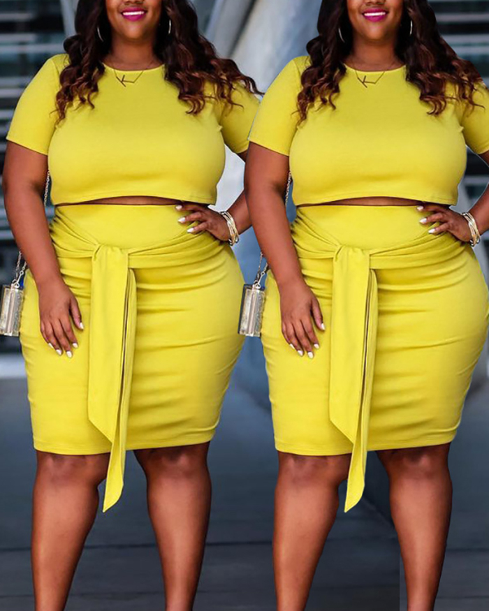 Women's Plus-size Solid Color Fashion Casual Two-piece Skirt Suit