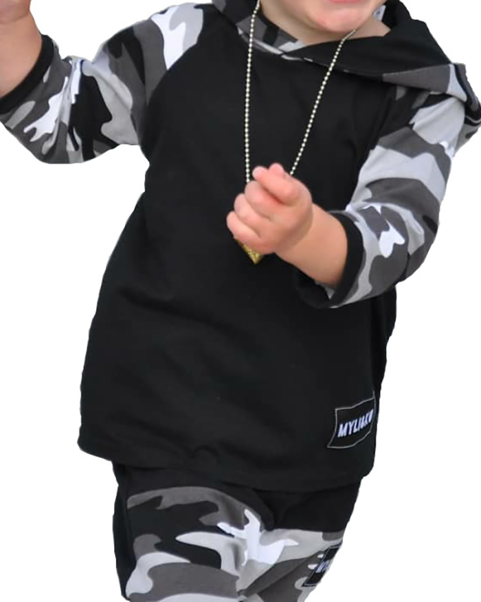 Trendy Kids Camouflage Short-Sleeved Hooded Two-Piece Set