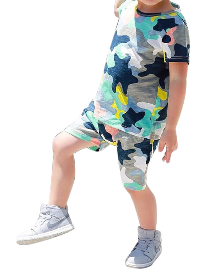 Fashion Boy Hip Hop Color Matching Short Sleeve Two-Piece Suit
