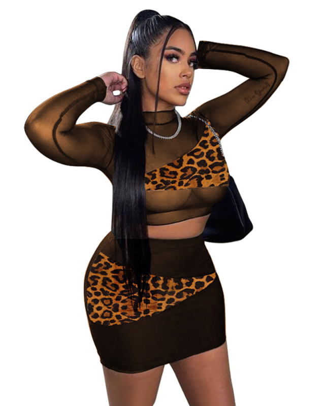 Mesh See Through Women Autumn Two Piece Skirt Set S-XXL