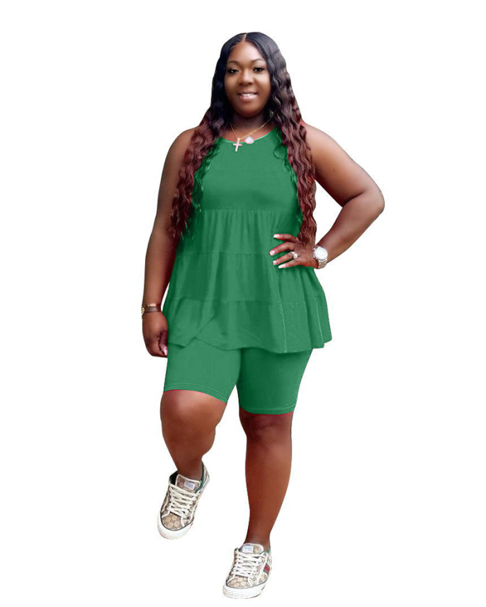 Women's Sleeveless Plus-size Casual Sports Suit Solid Color XL-5XL