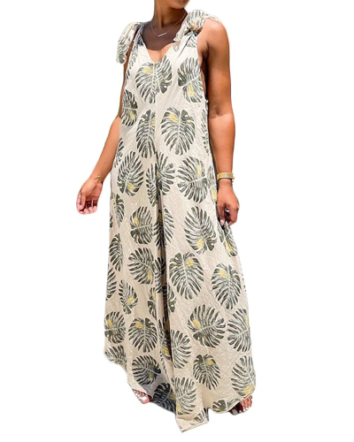 Lady's Stylish Printed V-neck Sleeveless Lace-up Casual Wide Leg Jumpsuit S-XL