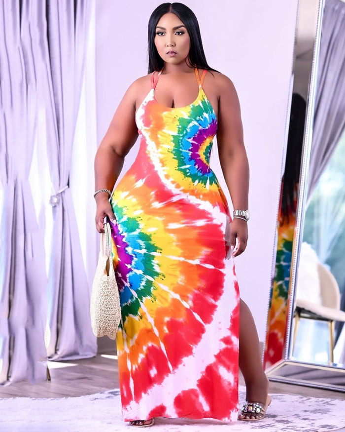 Women's Sexy Plus-sizeTie-dye Print Dress Suspender Dress S-3XL