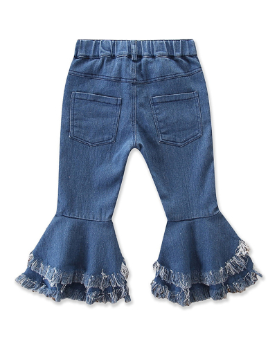 Girls' Trendy Children's Fringed Flared Jeans