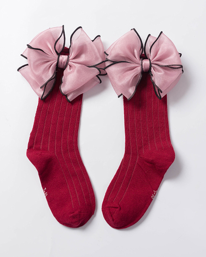 Kids Beautiful Middle Long Mesh Bow-knot Cotton Socks