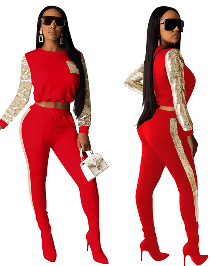 New Sequin Sleeve Women Two Piece Outfits