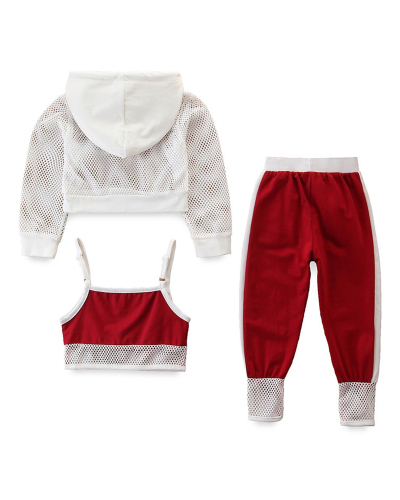 Spring Girls' Sportswear Summer Hollow Mesh Sweater Sling Sweatpants Trendy Sets