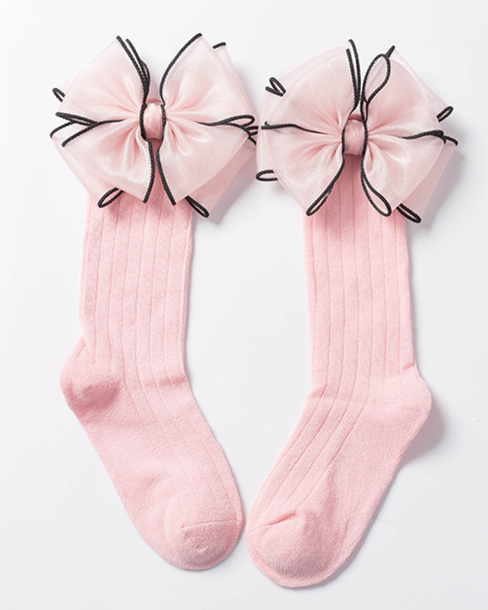 Kids Beautiful Middle Long Mesh Bow-knot Cotton Socks