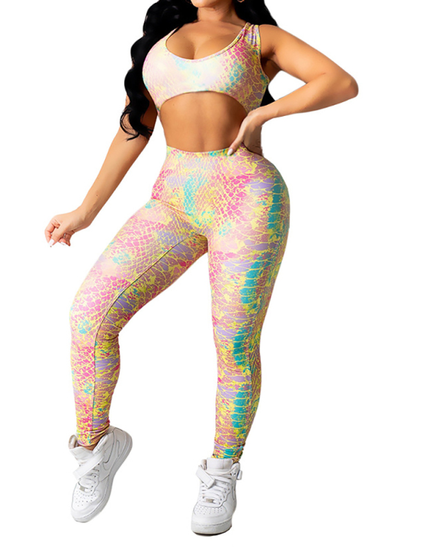 Ladies Fashion Hot Sale New Mermaid Digital Print Slim Fit Two-Piece Hips Sports Vest S-XL