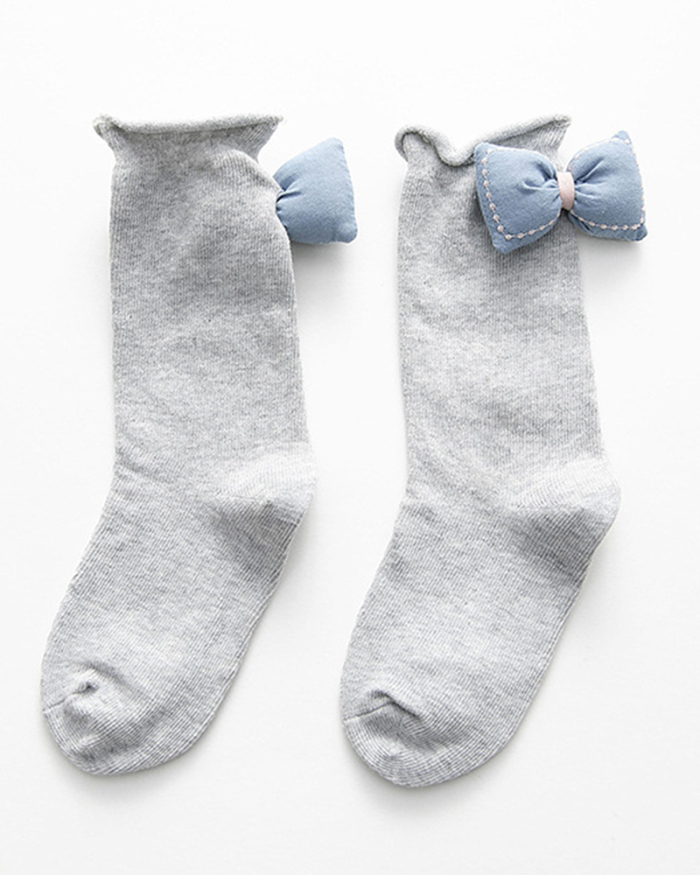 Cute Baby Kids Bow Colorblock Short Socks S-L