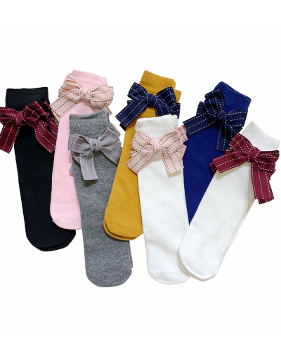 Summer New Kids Bow Solid Color Middle Socks