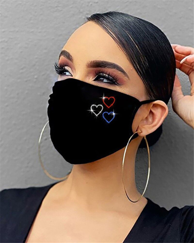 Heart-Shaped Rhinestone Jewelry Face Masks