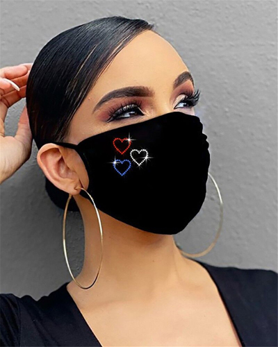 Heart-Shaped Rhinestone Jewelry Face Masks