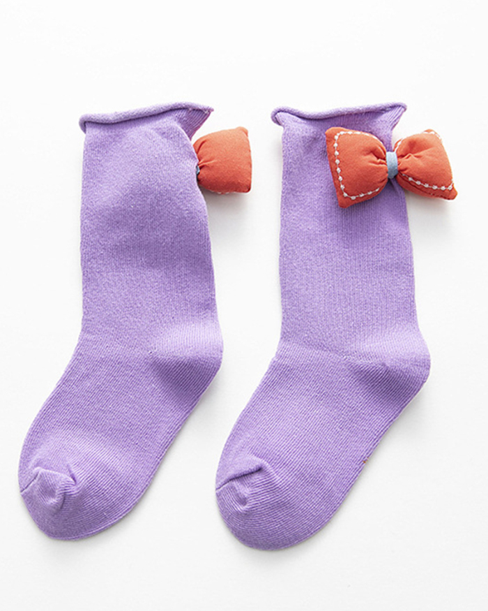 Cute Baby Kids Bow Colorblock Short Socks S-L
