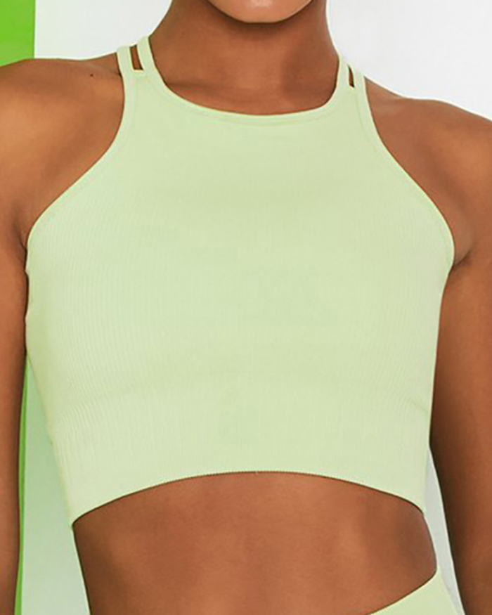 Women's Candy Color Yoga Wear Sexy Sports Bra Seamless Solid Color Knitting Fitness Vest (Top Only) S-L