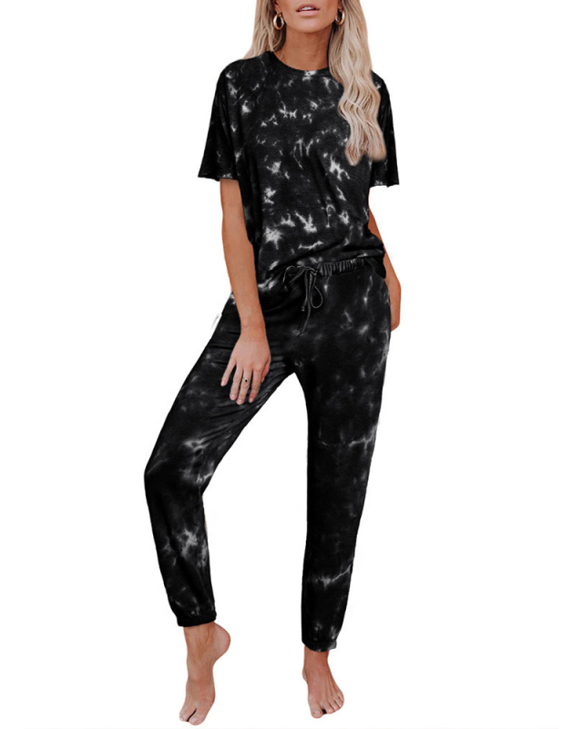 Women's Outer Wear Home Set Autumn and Winter New Tie-Dye Printing Pajamas S-3XL