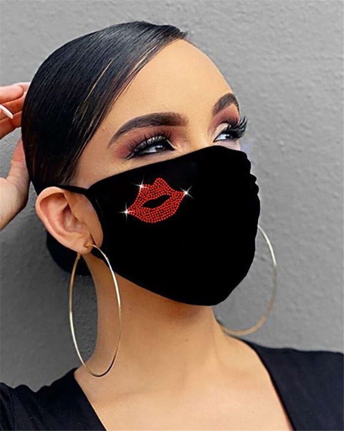 Rhinestone Red lips Jewelry Face Masks