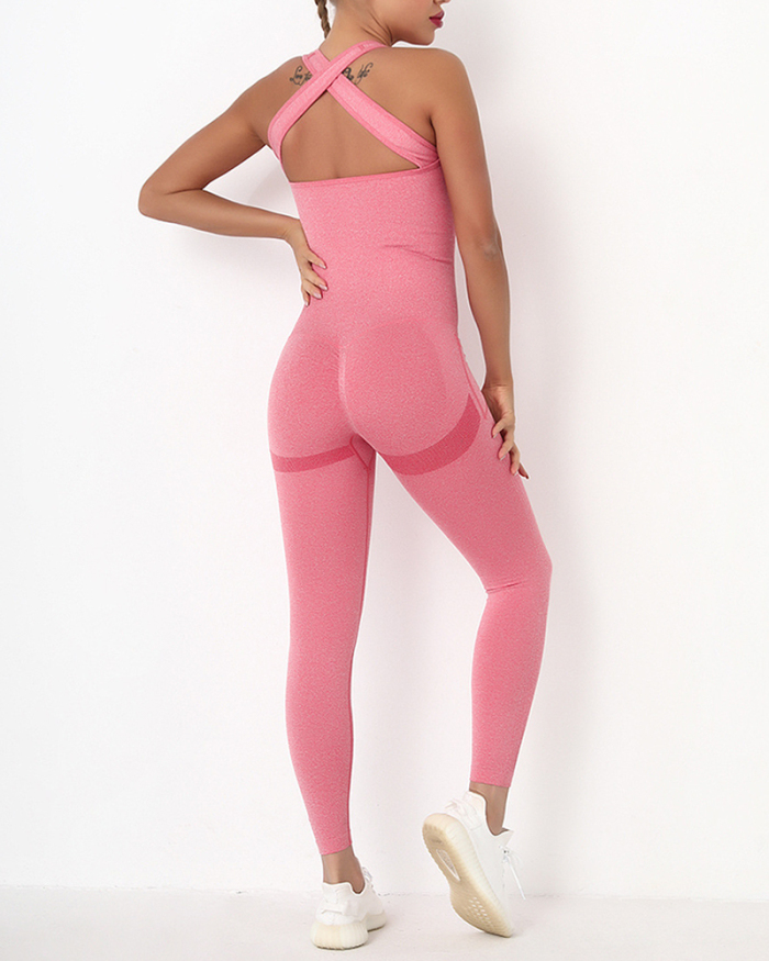 Sexy Peach Hip Pocket Yoga One-piece Jumpsuit Quick-drying Fitness Exercise Beautiful Back Yoga Suit One-piece Yoga Set S-L