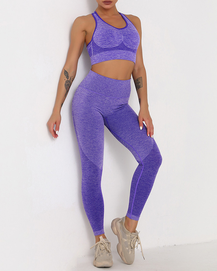 Seamless Knitted Sexy Sports Vest Hip-lifting Trousers Yoga Wear Fitness Suit Two-piece Yoga Set S-L