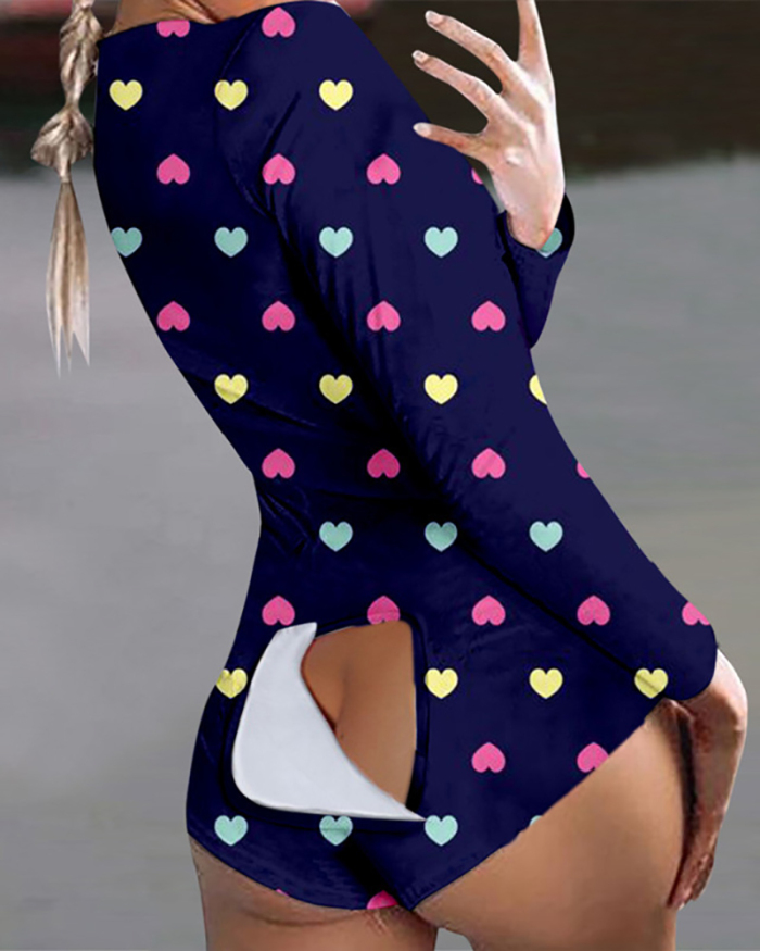 Woman Sexy Printed Button-Style Functional Button Flap Pajamas S-3XL