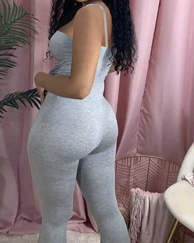 Lady Solid Color Causal Slim Big Flared Jumpsuit S-3XL 
