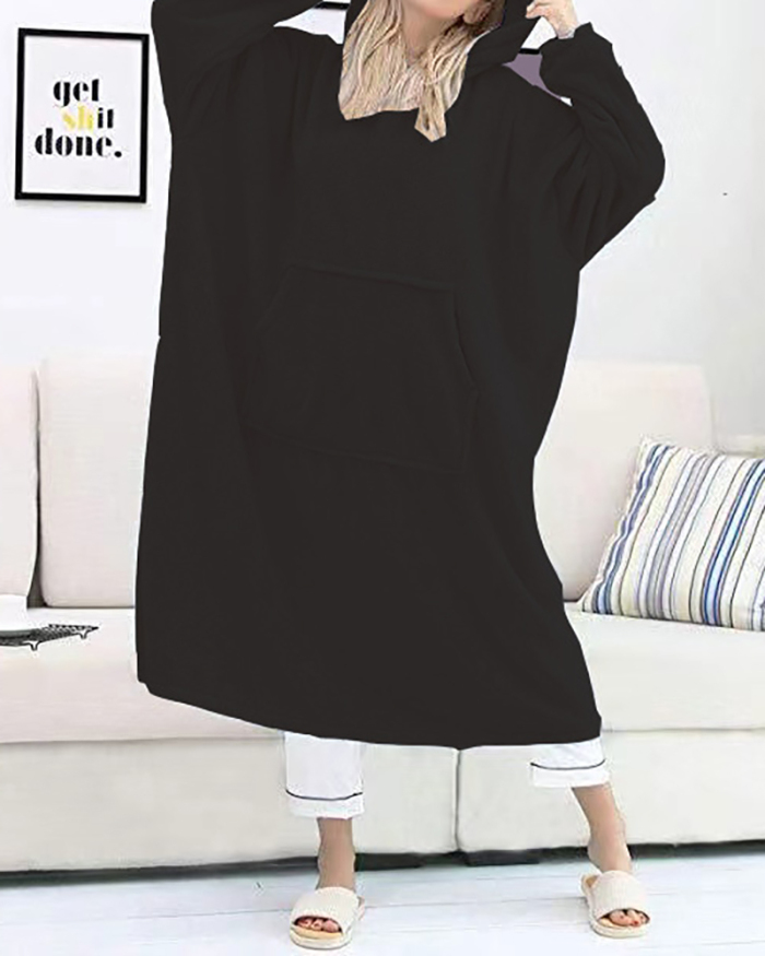 Double-Sided Flannel Extended Hooded Solid Color Pajamas Women's One-Piece Nightdress 