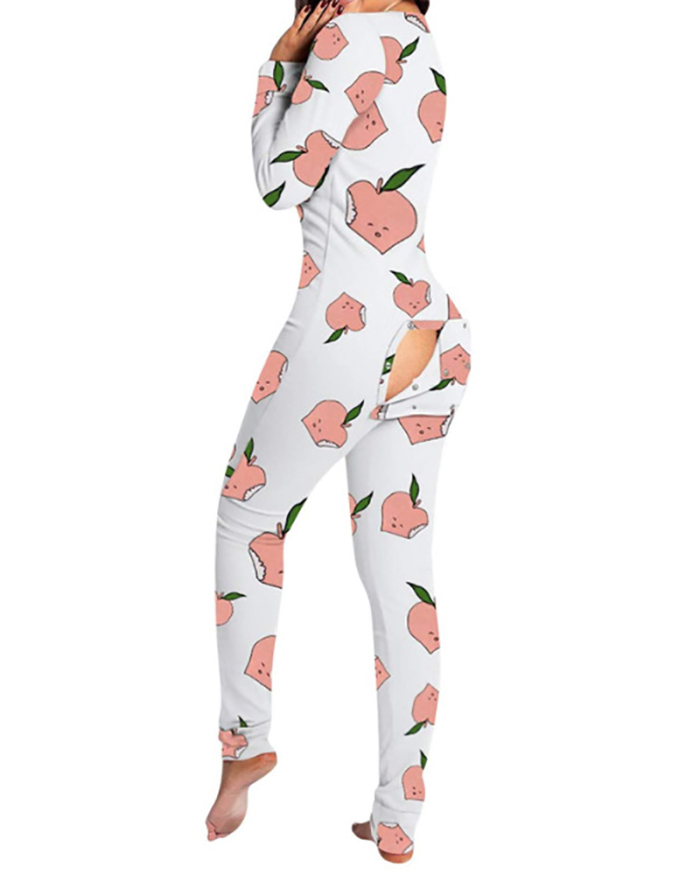 New Style Jumpsuit Printed Button-Style Functional Button Flap Adult Pajamas S-3XL