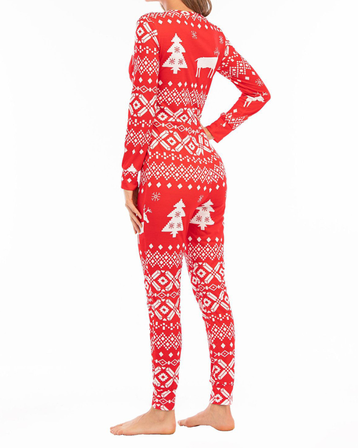 New Christmas Print Jumpsuit Slim Fit Multi-Button Jumpsuit S-2XL