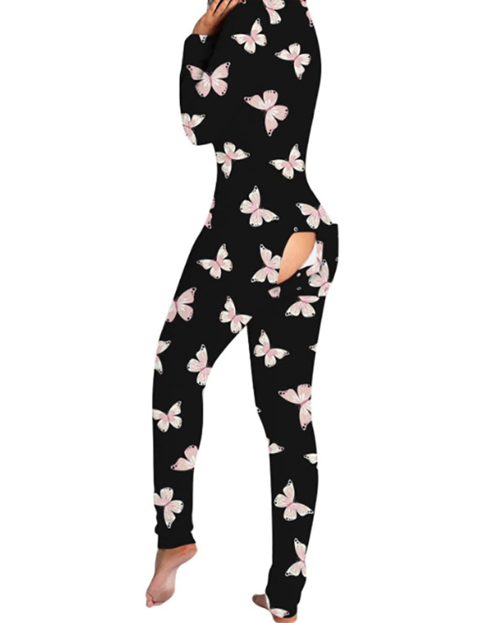 New Style Jumpsuit Printed Button-Style Functional Button Flap Adult Pajamas S-3XL