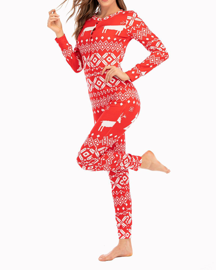 New Christmas Print Jumpsuit Slim Fit Multi-Button Jumpsuit S-2XL