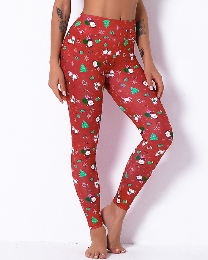 Women's Christmas Print Pants Fitness Yoga Pants Leggings Multi Color S-XL