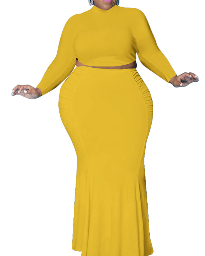 Woman Plus Size Sexy Waistless Solid Color Two-Piece Long Dress XL-4XL