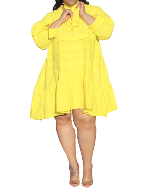 Women's Solid Color Small V-Neck Large Size Loose Midi Dress L-5XL