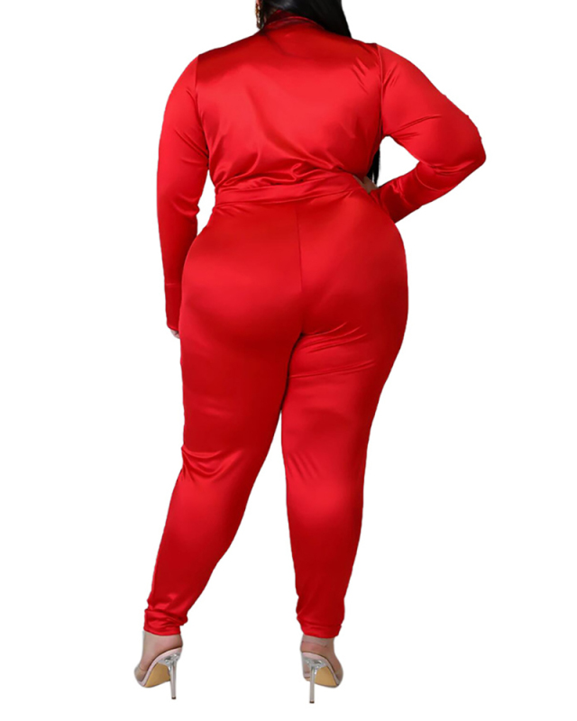 Lady Fashion Lapel Solid Color Slim Dexy Vasual Set L-5XL