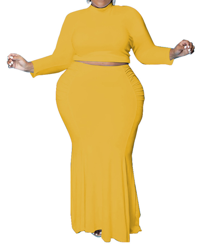 Woman Plus Size Sexy Waistless Solid Color Two-Piece Long Dress XL-4XL