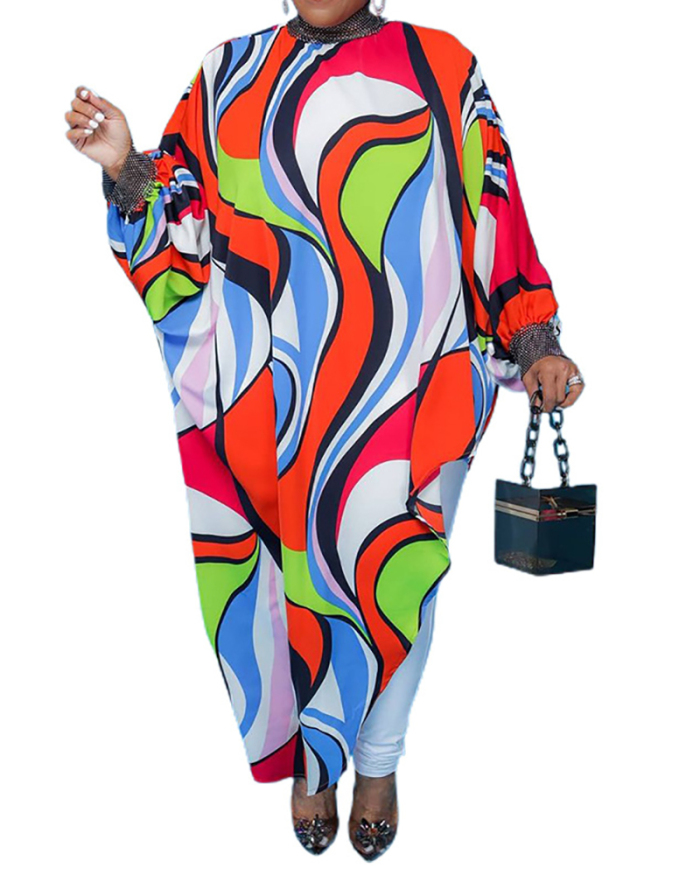 Woman Fashion Large Size Autumn New Loose Waist Striped Long Dress L-4XL