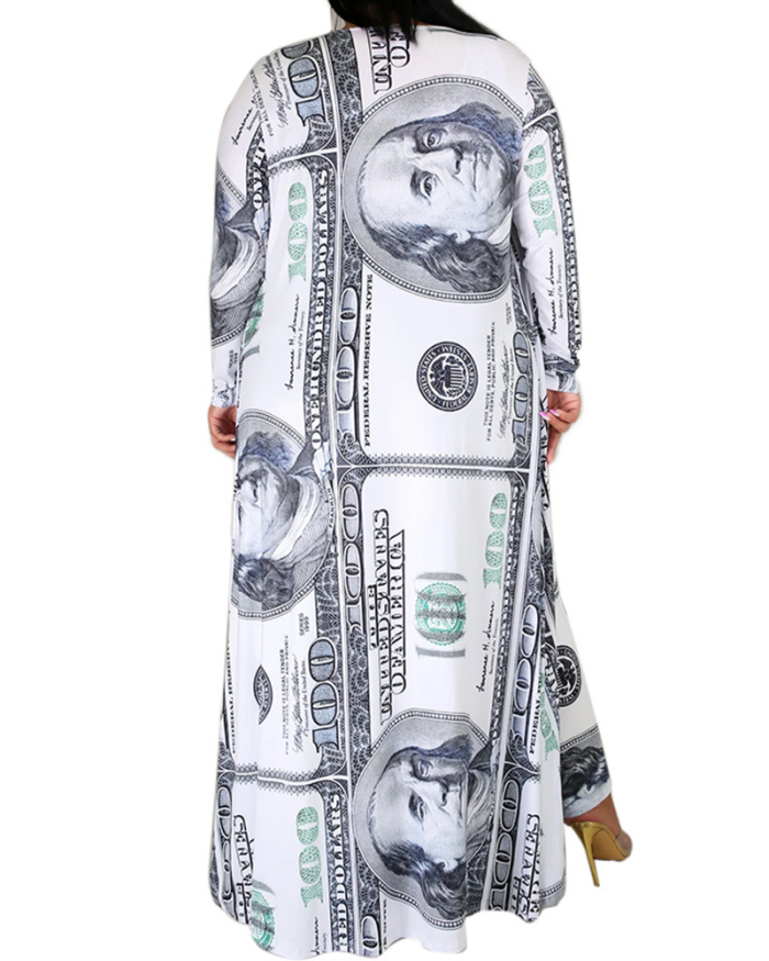 Lady Fashion Dollar Bill Printed Jumpsuit and Cloak Two-Piece Set XL-5XL