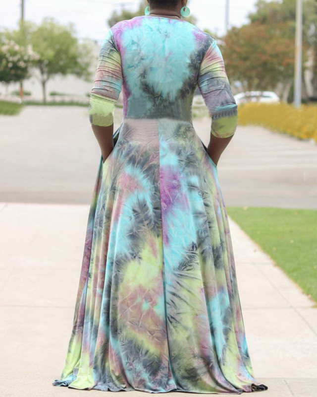 Woman Sexy Printed V-Neck Big Swing Dress XL-5XL