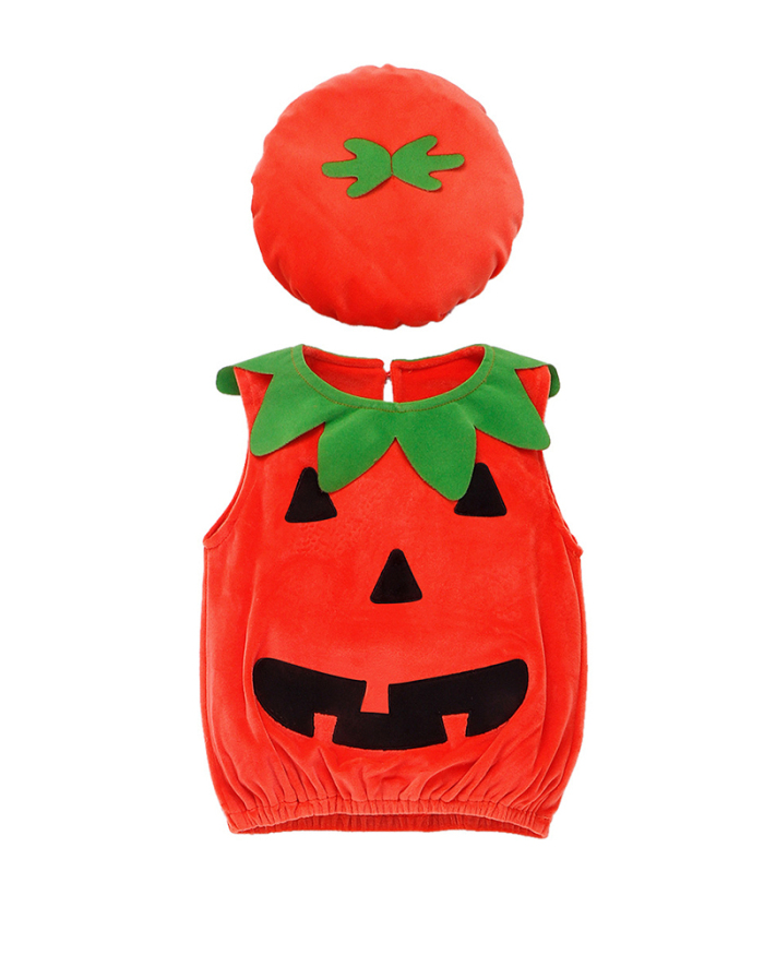 Children's Fart Round Neck Sleeveless Pumpkin One-Piece Romper