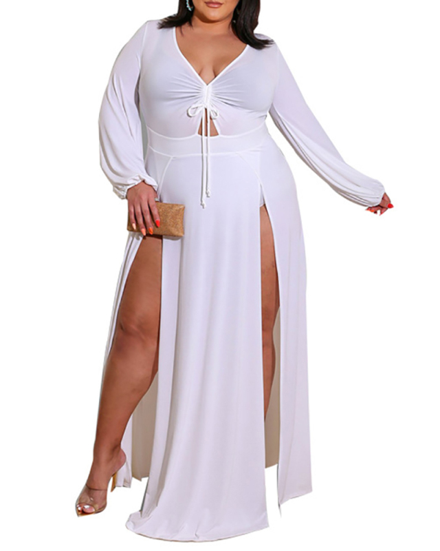 Plus Size Women's Sexy Split Cut-out Strappy Dress Solid Color XL-5XL